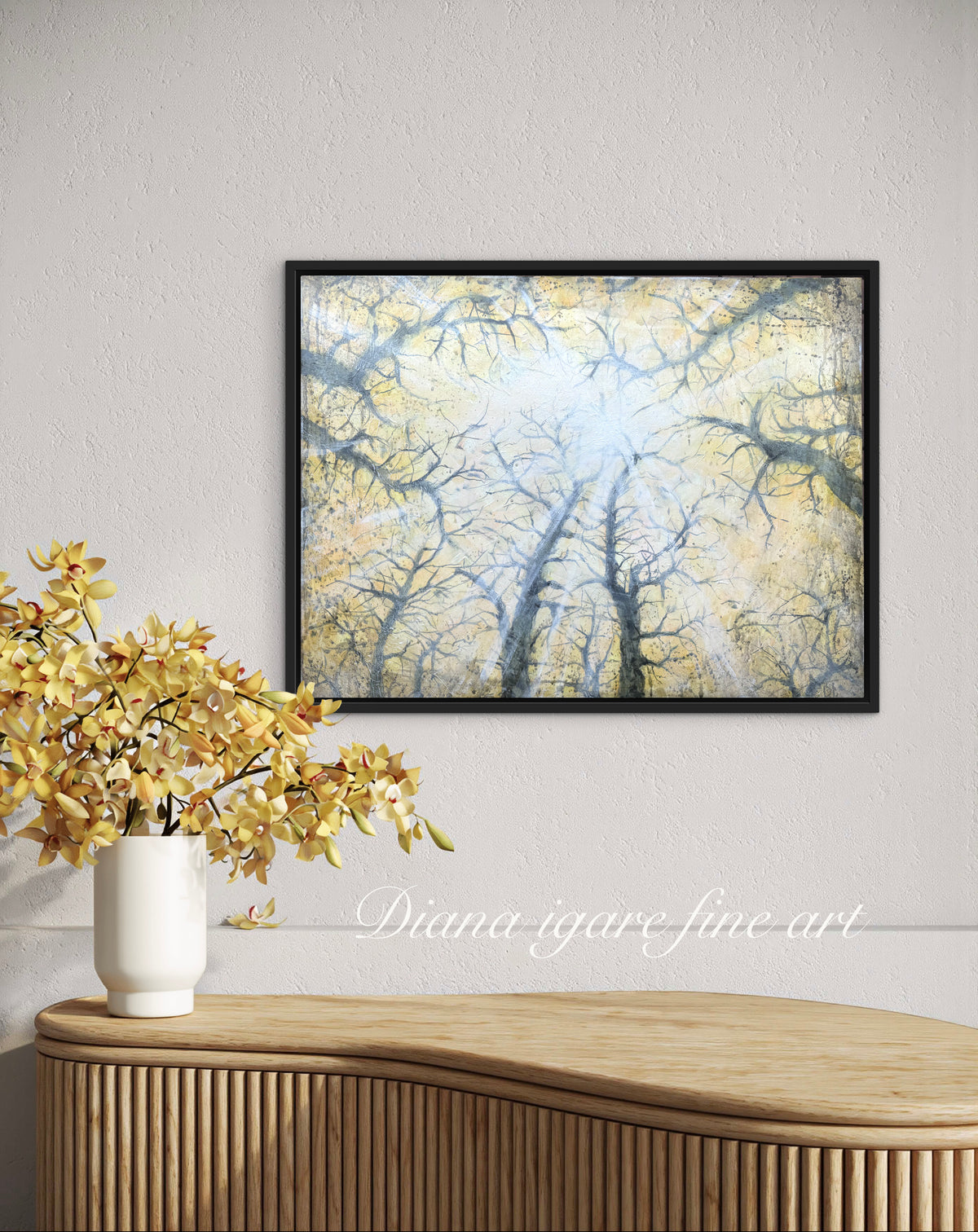 Forest Light canvas print by Diana Igare displayed in a contemporary neutral interior