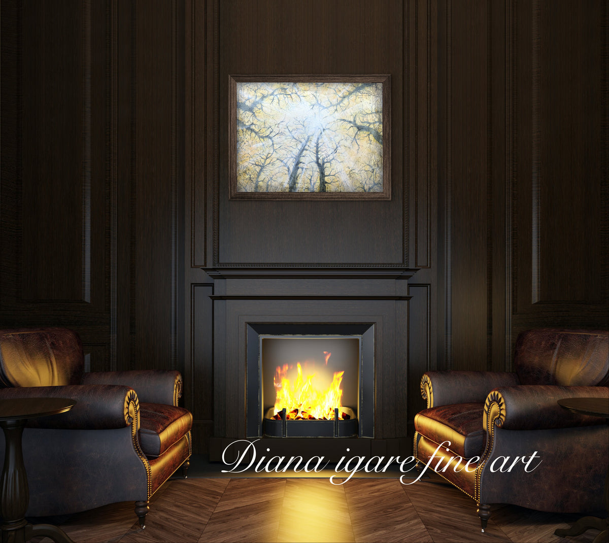 Large Forest Light canvas print by Diana Igare displayed above a contemporary interior setting